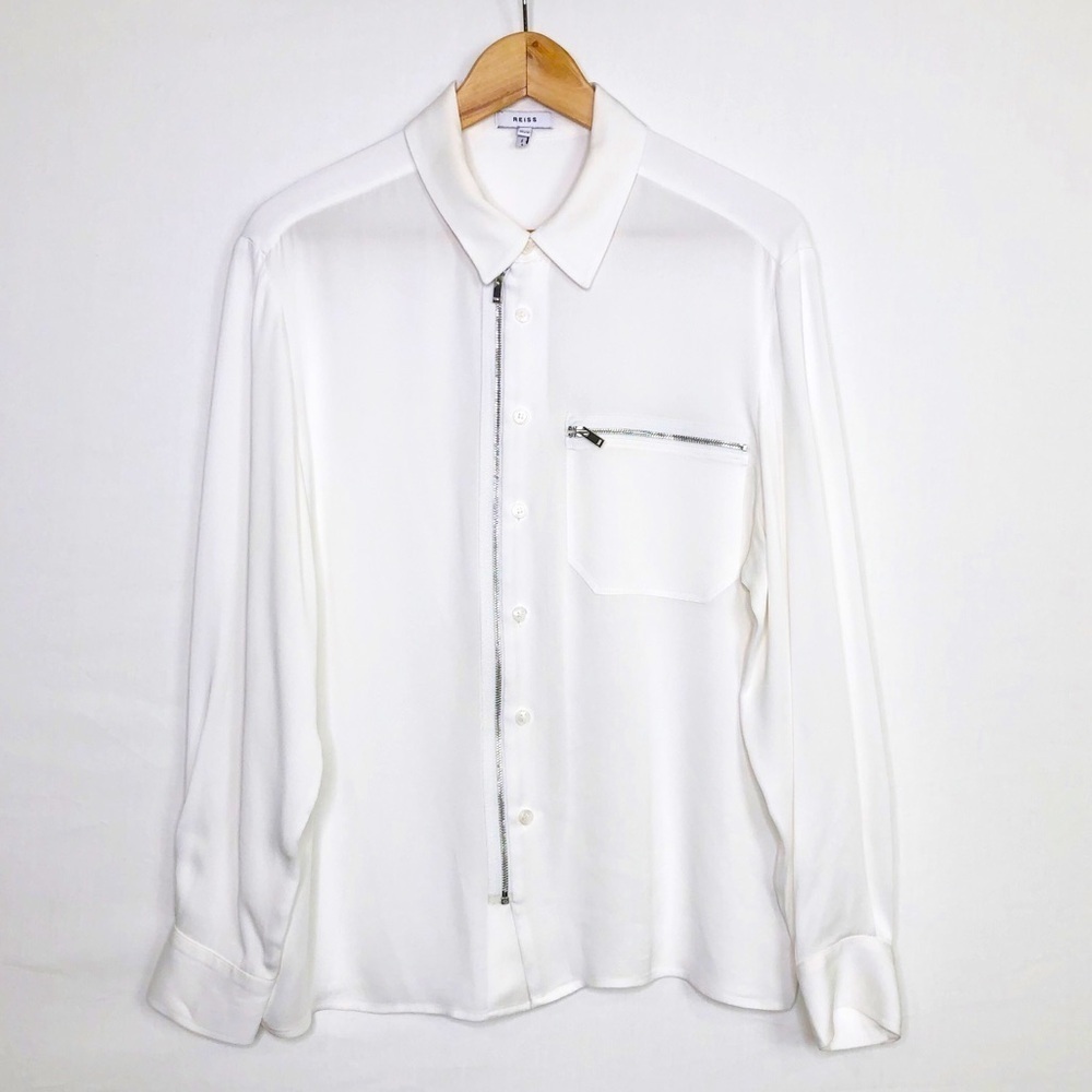 Reiss ivory zip button down shirt